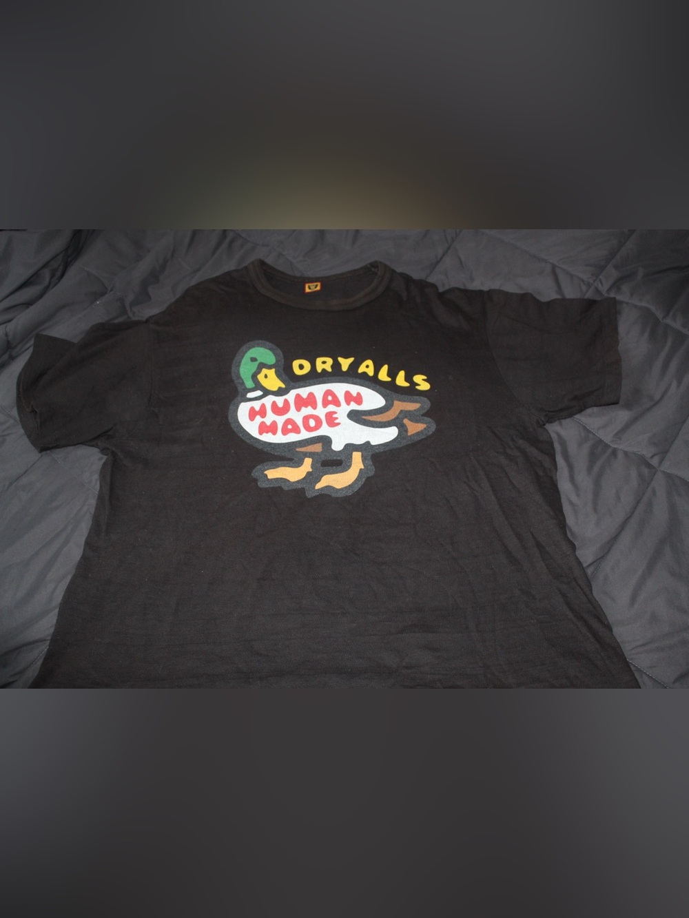 Human Made Black Graphic Duck Tee with Yellow & Green Accents